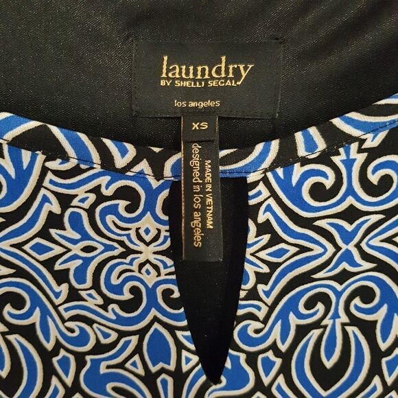 LAUNDRY by Shelli Segal Summer Shift Dress Black Blue and White XS NWOT - Picture 3 of 10